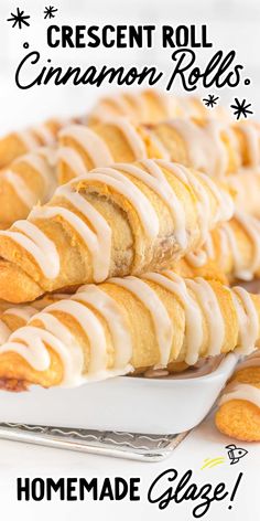 homemade crescent roll cinnamon rolls with glaze on top and the words crescent roll cinnamon rolls below