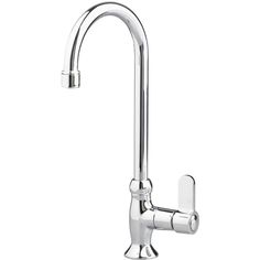 a kitchen faucet with the handle on it's side and nozzle