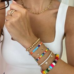 Rainbow Bead Gold String Tie Bracelet Adjustable size 9MM beads Handmade, Color Variations May Vary Slightly Rainbow Bead Bracelet, Diamond Bar Bracelet, Xo Necklace, Jennifer Miller, Triple Layer Necklace, Flower Cuff Bracelet, Double Chain Bracelet, Crystal Cuff Bracelet, Pave Bracelet