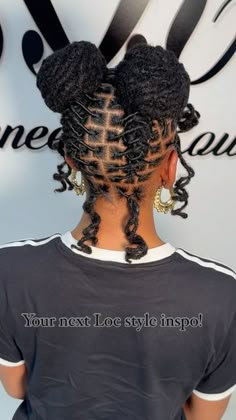 Basic Loc Retwist Style, Loc Two Ponytail Styles, Two Buns With Locs, Hoco Loc Styles, Hair Styles For Locs Long, Women Barrel Loc Styles, Natural Loc Styles For Black Women, Two Braids With Locs