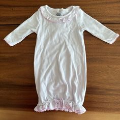 Baby Gown Pink And White. Nwot Never Worn. 0-6 Months Fitted White Gown For Sleep, Fitted White Sleep Gown, Fitted White Ruffled Sleepwear, White Long Sleeve Dress For Sleepover, White Cotton Baptism Gown, Gown Pink, 3 Month Baby, Baby Gown, Month Colors