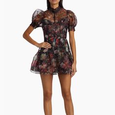 Nwt, Stunning Dress But Doesn’t Fit Me Formal Mini Dress With Floral Print And Short Sleeves, Formal Floral Print Mini Dress With Short Sleeves, Surplice Dress, Olivia Black, Silk Tulle, Crochet Halter Tops, Mini Slip Dress, Knee Dress, Size 8 Dress