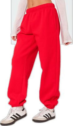 Solid Color Baggy Sweatpants With Straight Hem, Trendy Solid Color Sweatpants With Elastic Cuffs, Trendy Solid Sweatpants With Elastic Cuffs, Red Wide Leg Sweatpants For Streetwear, Red Casual Winter Sweats, Casual Red Baggy Pants, Red Baggy Casual Pants, Baggy Red Cotton Sweatpants, Red Baggy Cotton Sweatpants