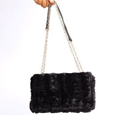 We've Got You're Next Date Bag Covered. This Bag Features A Quilted Faux Fur Detail And Gold Chain Straps. 9.5 X 5.5 X 2.5 Flap And Zipper Closure Interior Pockets Chic Evening Shoulder Bag With Faux Fur Lining, Rectangular Faux Fur Evening Bag, Chic Rectangular Shoulder Bag With Faux Fur Lining, Elegant Evening Shoulder Bag With Faux Fur Lining, Black Rectangular Bag With Faux Fur Lining, Black Rectangular Shoulder Bag With Faux Fur Lining, Evening Rectangular Bag With Faux Fur Lining, Chic Rectangular Faux Fur Shoulder Bag, Rectangular Faux Fur Shoulder Bag