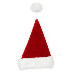 a red and white santa hat hanging on a wall