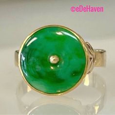 Jadeite Disc Measures 12.7mm In Diameter Shank Is 14k Bezel Is 22k 5.3g Gem Quality Jade Green, Womens Jewelry Rings, Jade, Ring, Gems, Women Jewelry, Green