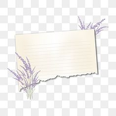 a piece of paper with purple flowers on it, and a sheet of lined paper in the background