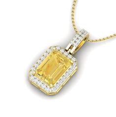 Natural Yellow citrine Pendant  Gemstone details... Gems Stone -   Yellow citrine Gemstone Cut-  octagon Number of Gemstone - 1pc Gemstone Size - 10*7 mm  Gemstone weight  - 4.56 CRT approx. Diamond Details :  Diamond type             :   Natural diamond  Diamond cut               :   Round  Diameter                      : 1mm,1.30mm Diamond Pcs               : 38Pcs Diamond Weight         : .26Ct Diamond Quality        : G-H/VS-SI Gold Details... 14kt -   2.60 Grm 18Kt -   3.00 Grm Yellow Gemstones With Accents Fine Jewelry, Fine Jewelry Yellow Diamond Gemstones, Yellow Diamond Fine Jewelry Gemstones, Yellow Gold Citrine Gemstones With Accents, Citrine Gemstones With Yellow Gold Accents, Yellow Citrine Gemstones With Accents, Anniversary Yellow Citrine Gemstones, Fine Jewelry With Yellow Sapphire, Yellow Gold Pendant Jewelry With Accent Stones