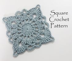 the square crochet pattern is shown in light blue