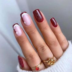 PRICES MAY VARY. 【24Pcs Christmas Nails】- You will get 24Pcs Christmas press on nails, 1 tube of nail glue, 1 sheet self ahesive jelly glue (24Pcs), 1 nail files, 1 pre pad and 1 wooden sticks. Various nail tools to meet all your needs in Christmas nail art decoration that is the ideal choice for festive nail art decors. 【Long-lasting False Nails】- Our red glitter french false nails are made from high quality ABS material,which is friendly environmental, safe and non-toxic and not easy to chip or break, which can cover your native nails very well, strong enough to last for 1-3weeks. Giving you a a safe and comfortable manicure experience. 【Christmas Elements】- All the square fake nail tips features Christmas symbols, like snowflakes, reindeer, Christmas tree, ball, and the traditional colo Festive Nail Designs, December Nails, Christmas Nail Ideas, Gold Theme, Nails Christmas, Festival Nails, Short Acrylic