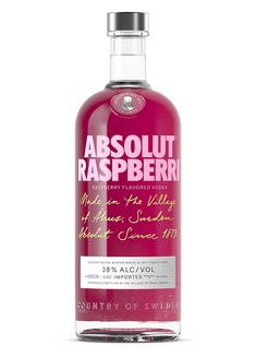 a bottle of absolut raspberry vodka on a white background with the words absolut raspberry