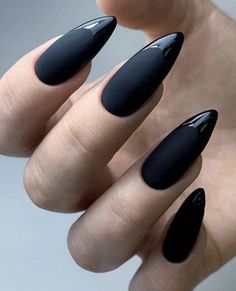 Black Acrylic Nails, Almond Acrylic Nails, Oval Nails, Black Nails, Trendy Nails