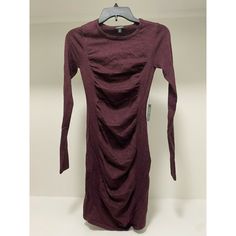 Express Maroon Long Sleeve Women’s Dress Size Xs New With Tags Trendy Ruched Dresses For Fall, Fall Purple Bodycon Dress For Night Out, Purple Bodycon Dress For Fall Night Out, Trendy Purple Fall Dresses, Purple Bodycon Dress For Night Out In Fall, Casual Purple Midi Dress For Night Out, Long Sleeve Ruched Mini Dress, White Satin Midi Dress, Maroon Long Sleeve