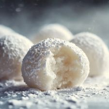 powdered sugar covered donuts on a table