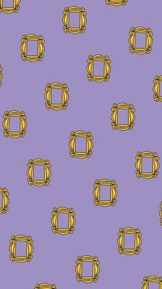 a purple and yellow wallpaper with gold frames in the center on a lila background