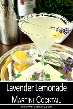 the lavender lemonade martini cocktail is ready to be served