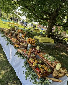 a long table covered in lots of food