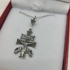 "Beautiful Sterling Silver Crucifix Necklace with 18\" Chain" Silver Cross Pendant Necklace With Box Chain, Metal Crucifix Necklace As Gift, Crucifix Necklace With Large Pendant As Gift, Gift Crucifix Necklace With Large Pendant, Large Crucifix Pendant Necklace As A Gift, Metal Cross Necklace With Box Chain, Metal Cross Jewelry With Box Chain, Silver Cross Necklace With Large Pendant, Silver Metal Crucifix Necklace