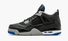 A highlight of Jordan Brand’s spring/summer 2017 campaign looks quite familiar.  The Air Jordan 4 Retro silhouette returns, this time in an “Alternate Motorsports” colorway.  The versions sees the original White, Game Royal, and Black motif replaced by a mostly black shoe with Game Royal, Matte Silver, and White accents.  Like the 2017 “Motorsports” retro, this release does not feature a Mars Blackmon logo on the heel.  The upper is constructed with premium tumbled leather.  Actor Mark Wahlberg New Basketball Shoes, Black Shoe, Popular Sneakers, Jordan 4 Retro, Air Jordan 4, Air Jordan 4 Retro, University Blue, New Classic, Sport Sneakers