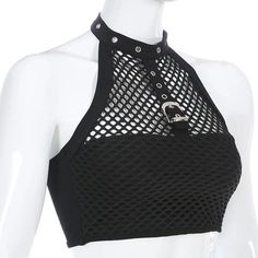 Gothic Fishnet Choker Collar Tank Top EG341 – Egirldoll Gothic Crop Tops, Mode Emo, Mode Kpop, Choker Collar, Gothic Outfits, Alternative Outfits, Kawaii Clothes, Date Outfits, 여자 패션