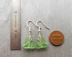 "Aloha! These design shows my love for this beautiful island of Hawaii. This item will be made to order and shipped directly from Hawaii. This is sea glass earrings with silver hooks. This handmade in Hawaii jewelry gift is from cultured sea glass that are specially formed into its shape for jewelry making. Each comes with a gift box with \"handmade by yinahawaii\" stamp and a ribbon wrapped as shown in the 2nd photo, ready to give as gift. I also offer Free gift messaging with the order. Please Green Dangle Jewelry For The Beach, Handmade Sea Glass Green Earrings, Green Recycled Glass Earrings For Beach, Green Sea Glass Earrings With Ear Wire, Nickel Free Sea Glass For Jewelry Making, Nickel-free Sea Glass Jewelry For Jewelry Making, Green Jewelry With Matching Earrings For The Beach, Handmade Sea Glass Dangle Jewelry, Handmade Dangle Sea Glass Jewelry