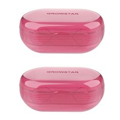 two pink hair brushes sitting next to each other on top of a white surface with the words grow star written on it