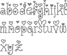 the alphabet is made up of hearts and letters with different shapes, sizes and colors