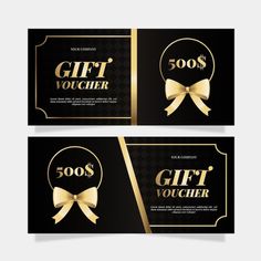 two black and gold gift voucher cards with bows