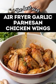 Air Fryer Garlic Parmesan Chicken Wings Recipe - Perfect Appetizer. Crispy and flavorful wings made in an air fryer.