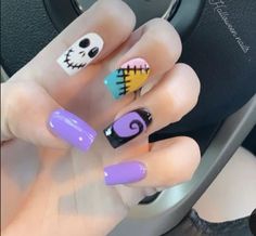 Jack Skellington Nails Acrylic Short, Halloween Nails Jack And Sally, Sally Halloween Nails, Sally And Jack Nails, Uñas Halloween Jack