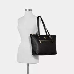 Women's Coach Gallery Tote Black Crossgrain Leather Inside Zip, Cell Phone And Multifunction Pockets Zip-Top Closure, Fabric Lining Handles With 10 1/4" Drop Outside Zip Pocket 12 3/4" (L) X 10 1/2" (H) X 5 1/2" (W) *Never Used / Stored In Closet (Like New) Elegant Black Bag With Zipper Pocket, Elegant Black Shoulder Bag With Zipper Pocket, Elegant Coach Shoulder Bag With Zipper Pocket, Chic Coach Shoulder Bag With Zipper Pocket, Coach Black Shoulder Bag For Work, Black Coach Shoulder Bag For Work, Coach Gallery Tote, Bags Coach, Zip Top