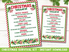 christmas survival kit and printables for the kids to use on their own items