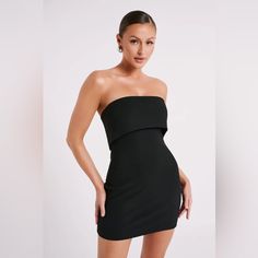 Meshki Mariska Strapless Crepe Mini Dress - Size: M - Color: Black - Brand New With Tags - Has Non-Slip Band At Top Of The Dress Black Strapless Bodycon Dress For Spring, Black Strapless Off-shoulder Stretch Dress, Black Strapless Cocktail Bodycon Dress, Sleeveless Black Tube Top For Date Night, Summer Black Strapless Mini Dress, Black Backless Tube Top For Spring, Black Sleeveless Tube Top For Evening, Chic Black Strapless Bodycon Dress, Black Strapless Summer Cocktail Dress