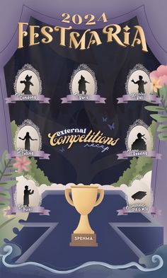 a poster with the names and numbers of different films on it's sides, including an award for best performance in a musical play