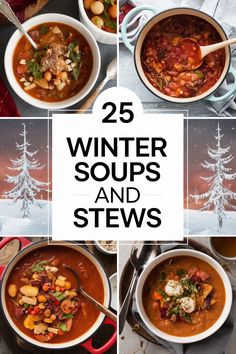 several pictures of winter soups and stews