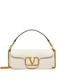 Cream leather Locò chain-link detail shoulder bag from VALENTINO GARAVANI featuring maxi VLogo Signature, chain-link detailing, single rounded top handle, foldover top with magnetic fastening and internal patch pocket. Valentino Bag, Valentino Garavani Bag, Luxury Bags Collection, Valentino Handbags, Expensive Gifts, Valentino Bags, Mini Shoulder Bag, Chic Accessories, Small Shoulder Bag