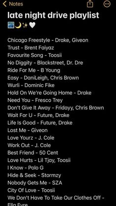 the list for late night drive playlist