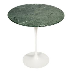 an oval marble table with a white base and a green top, on a white background