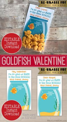 the goldfish valentine card is on display