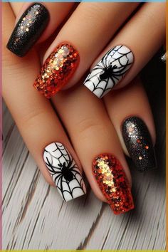 Decorating your nails for Halloween is a fun way to embrace the spooky season. This post contains 29 different Halloween nail designs you can create at home. Ideas, black, designs, art, cute, Disney, spooky, unique, simple, short, subtle, art, acrylic, almond, orange, easy Glitter Ombre Nails Halloween, Short Coffin Shape Nails Halloween, Halloween Builder Gel Nails, October Nail Designs 2024, Black Witchy Nails Short, Black Snd Orange Nails, Textured Halloween Nails, Halloween Nail Designs Acrylic Square, Short Nail Design Halloween