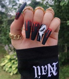 Ongles Goth, Scary Nails, Horror Nails, Nail Art Halloween, Holloween Nails, Halloween Acrylic Nails, Cute Halloween Nails, Goth Nails, Red Nail Designs