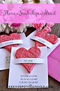 handmade flower seed paper heart favors for valentine's day