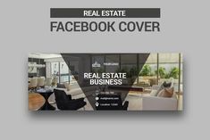 the real estate facebook cover is shown in black and white with an image of a living room