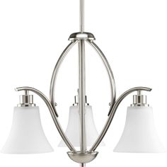 Progress Lighting - P4489-09 - Three Light Bath Light - Joy - Brushed Nickel Light Above Kitchen Table, Kitchen Table Round, Brushed Nickel Chandelier, Transitional Chandeliers, Fluted Glass, Glass Installation, 3 Light Chandelier, Nickel Metal, Progress Lighting