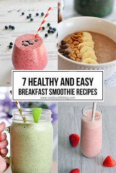 breakfast smoothie recipe collage with text overlay