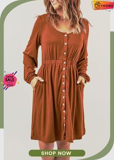 Brown Button Up High Waist Long Sleeve Dress Magic Dress, Plus Size Mini Dresses, Bodycon Floral Dress, Plus Size Outerwear, Top Shirt Women, Swimsuits High Waisted, Plus Size Sweaters, Plus Size Maxi Dresses, Weekend Getaway