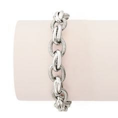 Ross-Simons - Italian Silver Textured, Polished Multi-Link Bracelet. 7". Polished and textured links of sterling silver alternate in this chic design, perfectly stylish alone or paired with your stackable favorites! Includes 1/2" extender. Made in Italy. Lobster clasp, sterling silver multi-link bracelet. Elegant Silver Charm Bracelet With Rectangular Links, Elegant Silver Chain Link Charm Bracelet, Elegant Silver Oval Link Charm Bracelet, Modern Silver Chain Link Charm Bracelet, Elegant Silver Chain Bracelet With Oval Links, Textured Silver Metal Jewelry, Silver Formal Chain Link Charm Bracelet, Silver Bangle Chain Bracelet With Extender, Silver Chain Bracelet With Extender