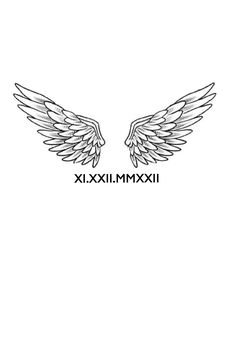 an image of two wings with the words xxmxmixi written on them in black and white