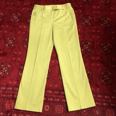 New Tyler Boe Pants With Nice Decor Size 8 Made In Hong Kong 98% Cotton 2% Spandex Machine Wash Cold Fitted Yellow Wide Leg Pants With Pockets, Formal Yellow Trousers, Fitted Mid-rise Yellow Pants, Black Linen Pants, Striped Pant, Cropped Wide Leg Pants, Linen Crops, Embroidered Leather, Flowy Pants