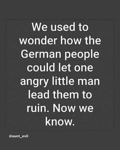 a quote that reads we used to wonder how the german people could let one angry little man lead them to ruin